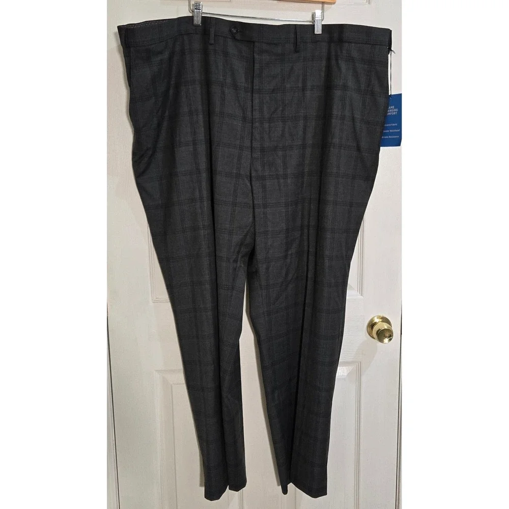 Shaquille O'Neal XLG Mens Grey Plaid Stretch Dress Pants 52W x 32L ONYXPF2AB140